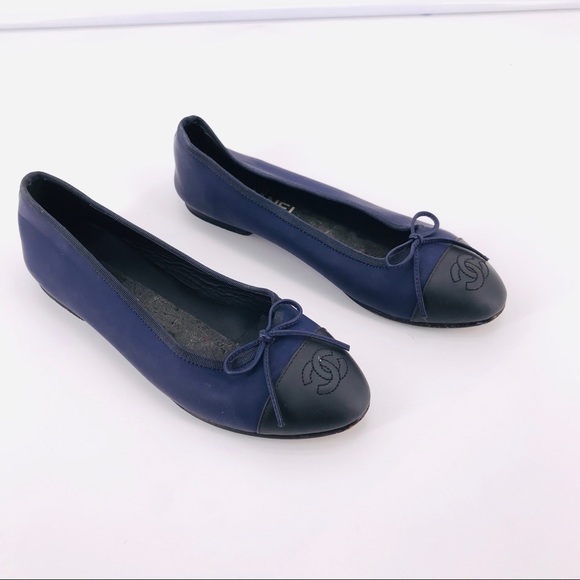 CHANEL Shoes - CHANEL Cap Toe Ballerina Navy & Black Sz 38